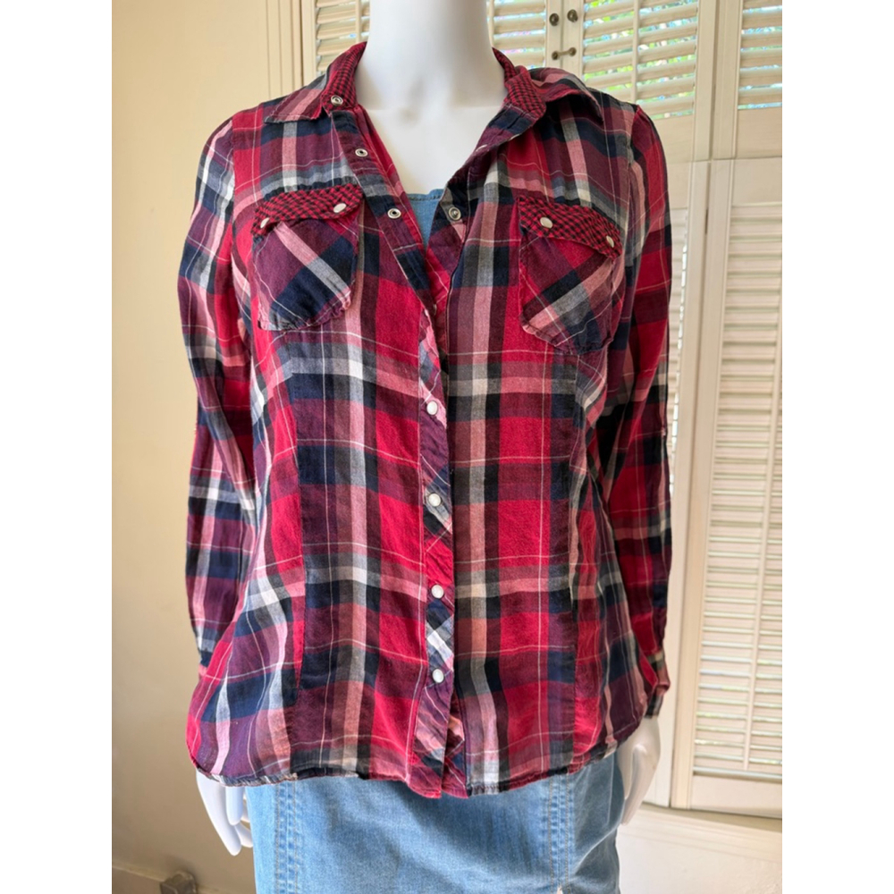 Active Basic Red &‎ Blue Plaid Button Down Shirt L - Picture 3 of 6